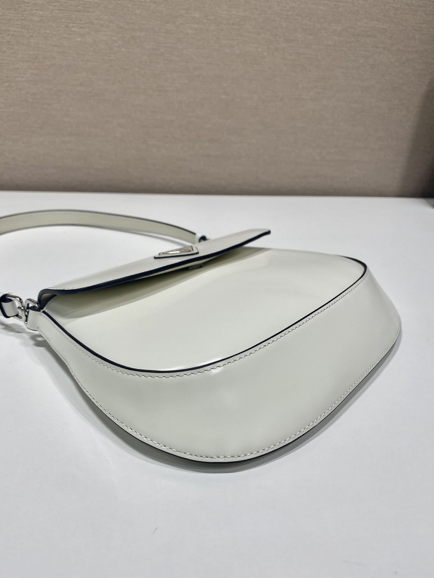 Prada Cleo Brushed Leather Shoulder Bag With Flap White 1BD311